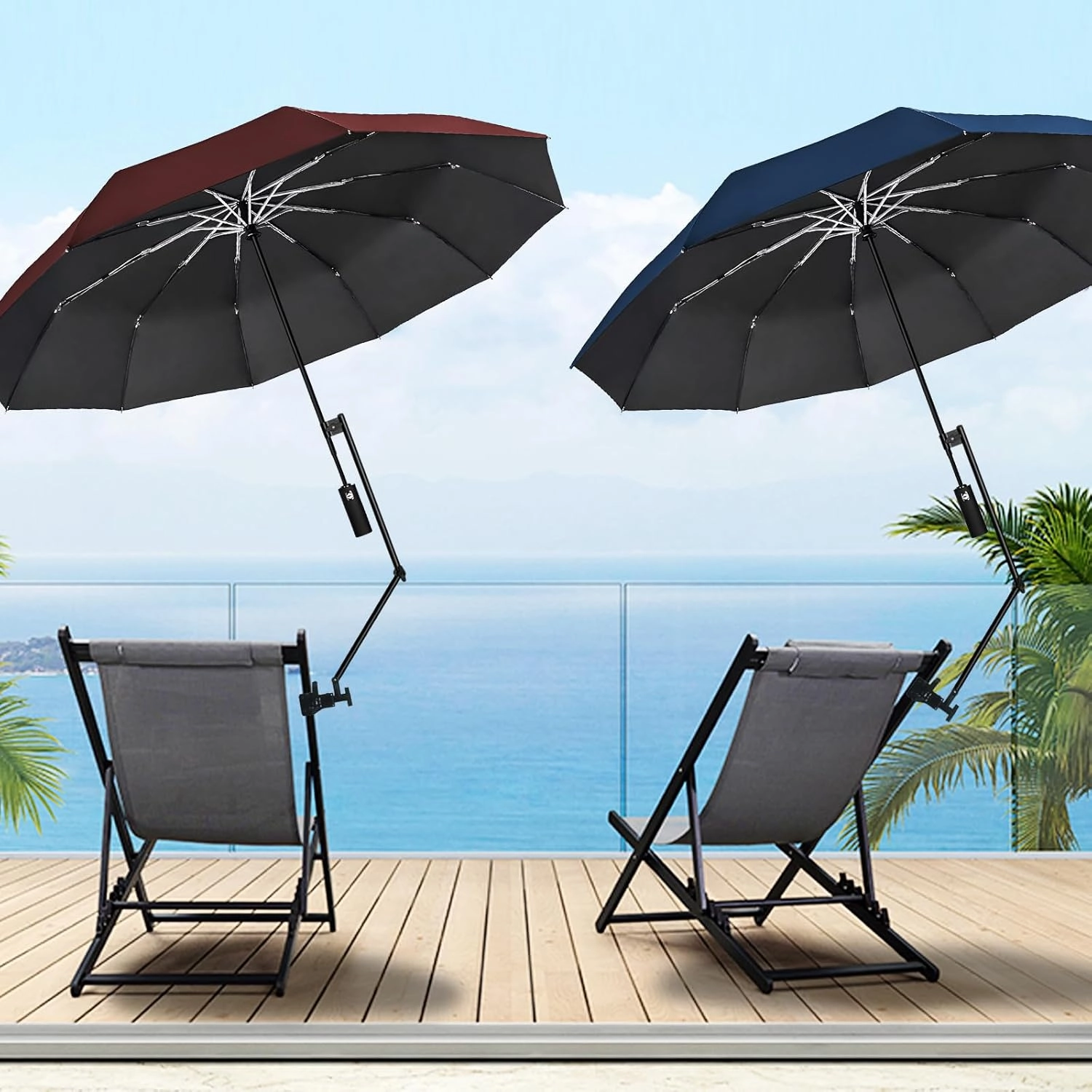 UPF 50  Beach Umbrella with Adjustable Universal Clamp