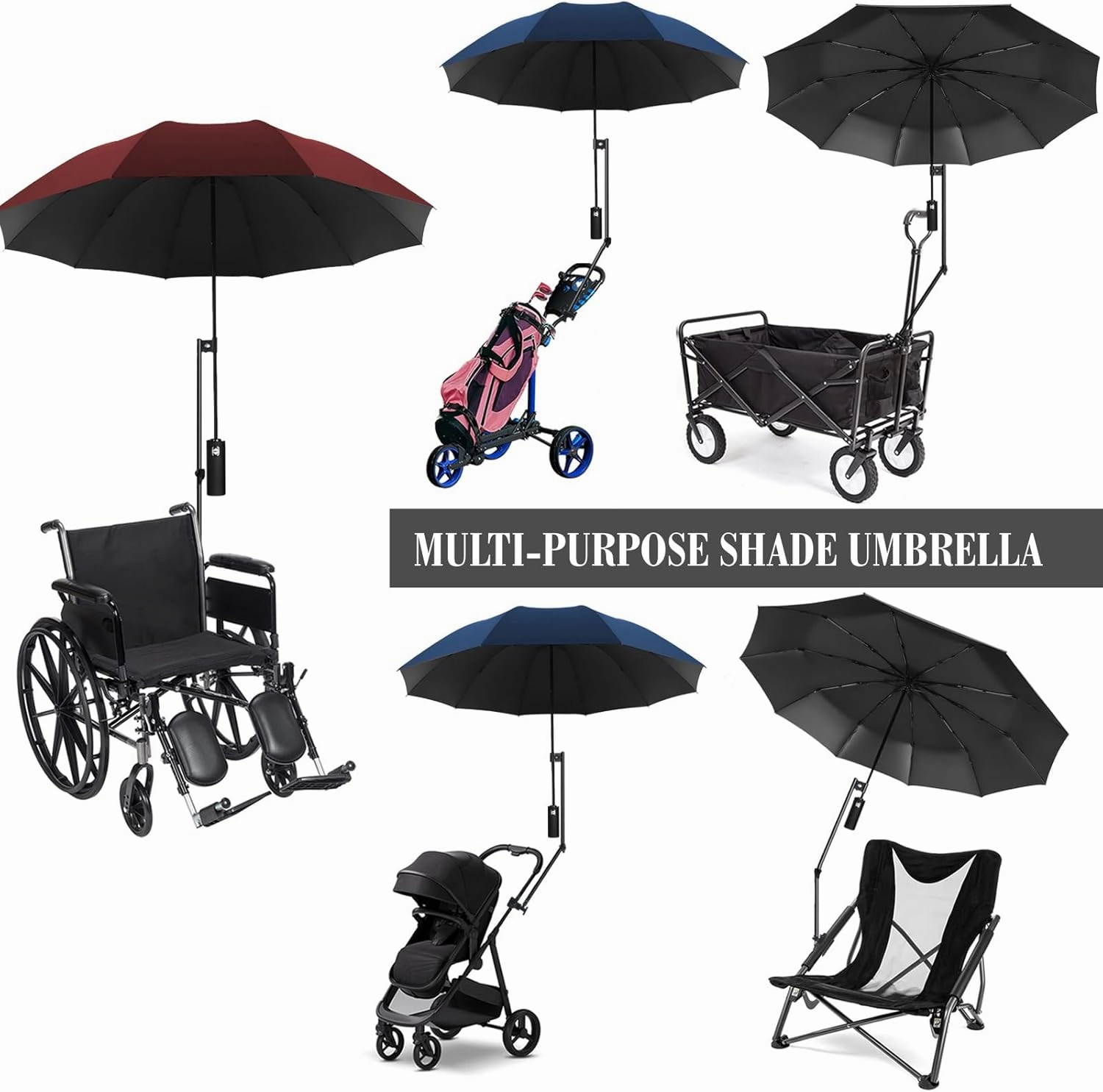 UPF 50  Beach Umbrella with Adjustable Universal Clamp