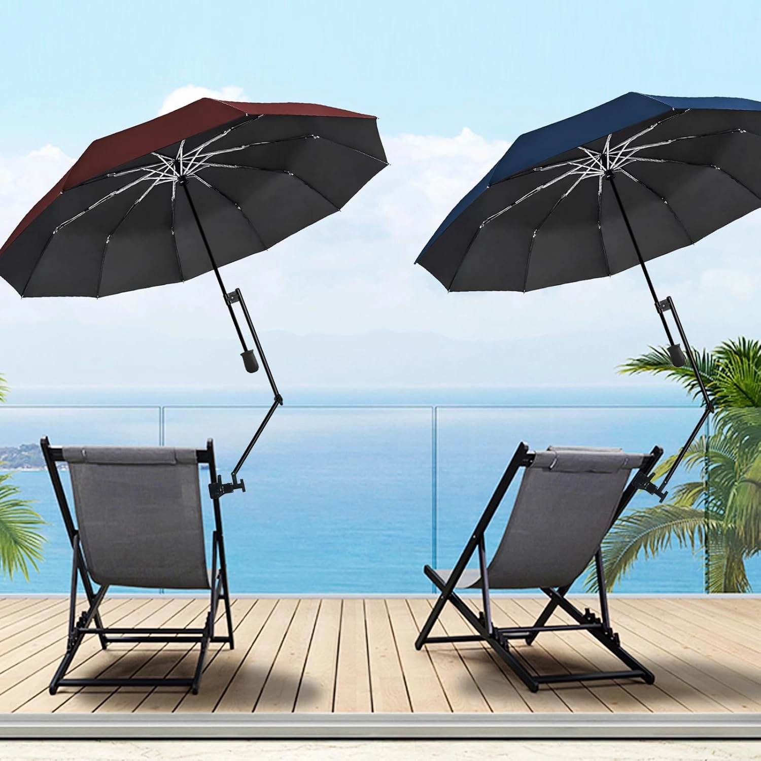 UPF 50  Beach Umbrella with Adjustable Universal Clamp