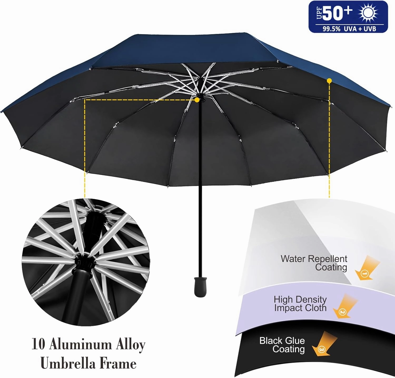 UPF 50  Beach Umbrella with Adjustable Universal Clamp