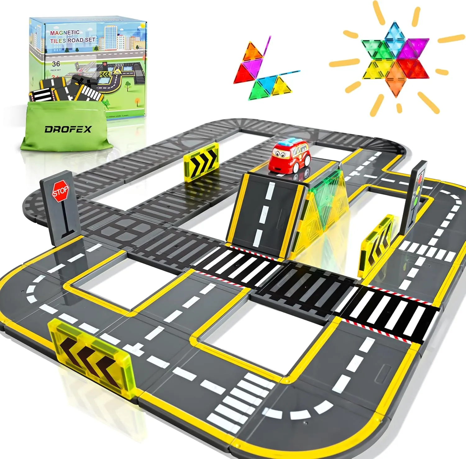 Upgraded Magnetic Tiles Road & Train Dual-Sided Expansion Pack, Magnetic Building Blocks Construction Toys for 3 Year Old Boys & Girls, Montessori Toys for Toddler, STEM Learning Gifts