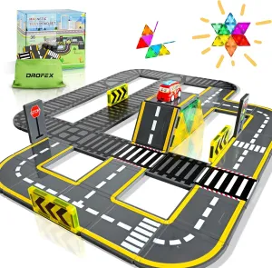 Upgraded Magnetic Tiles Road & Train Dual-Sided Expansion Pack, Magnetic Building Blocks Construction Toys for 3 Year Old Boys & Girls, Montessori Toys for Toddler, STEM Learning Gifts