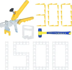 Upgraded Tile Leveling System 1/16" Kit - 1500 Spacers, 300 Reusable Wedges & Floor Tile Pliers for Bathroom, Living Room Tile Installation(300 1500, 1/16)