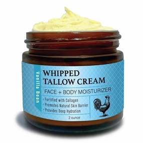 USA Handmade Whipped Chicken Tallow Cream - Packed with Collagen, Organic Face and Body Cream Infused with Organic Olive and Essential Oils. Sensitive-Skin, Eczema, Rosacea - 2 oz (Vanilla Bean)