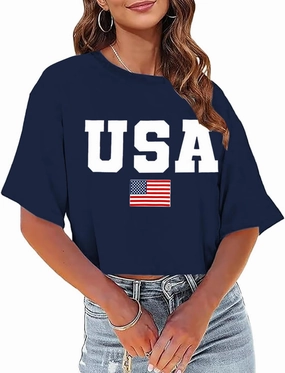 USA Shirts for Women American Flag Crop Shirt 4th of July Crop Top Patriotic T-Shirt Cropped Summer Tee Tops