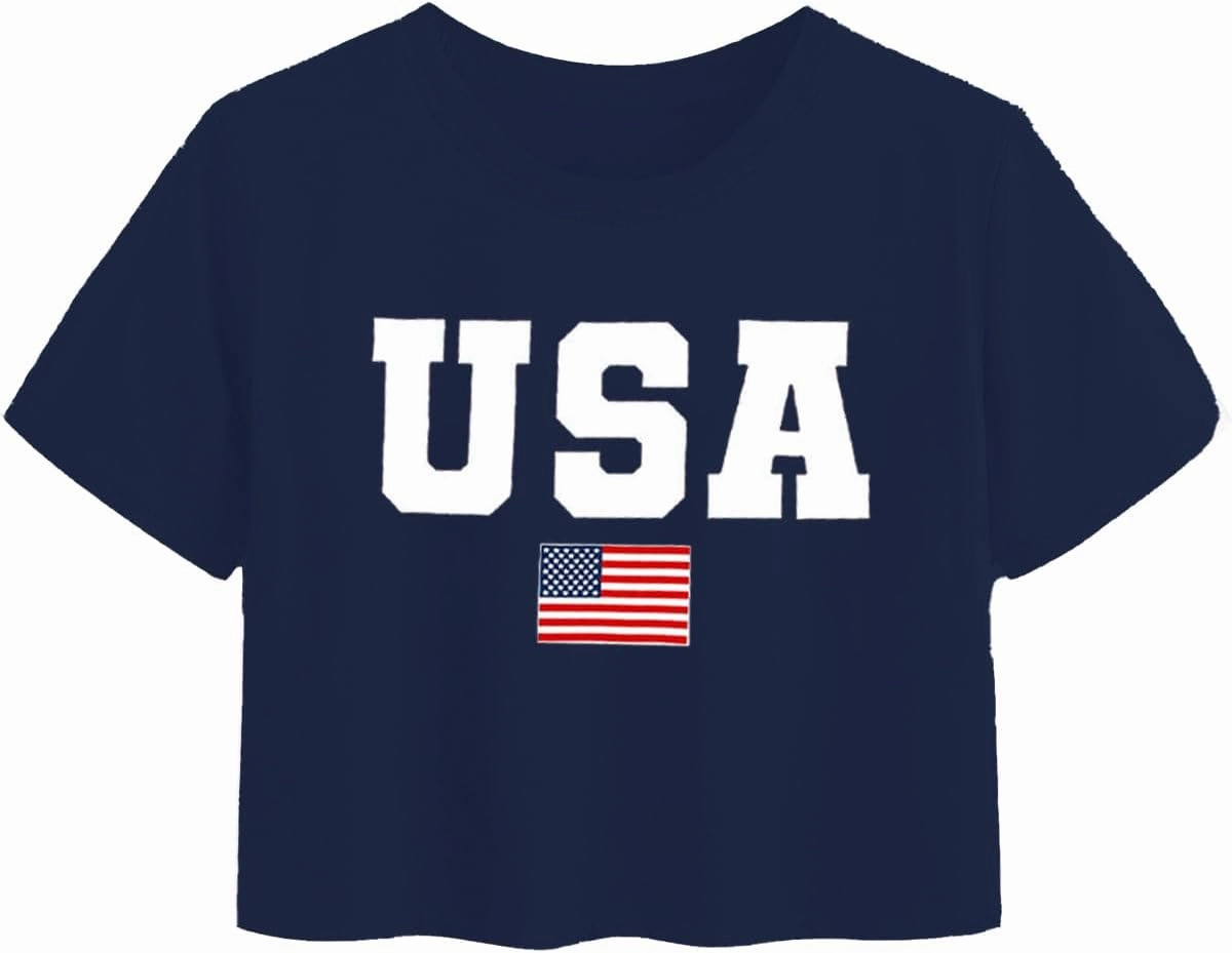 USA Shirts for Women American Flag Crop Shirt 4th of July Crop Top Patriotic T-Shirt Cropped Summer Tee Tops