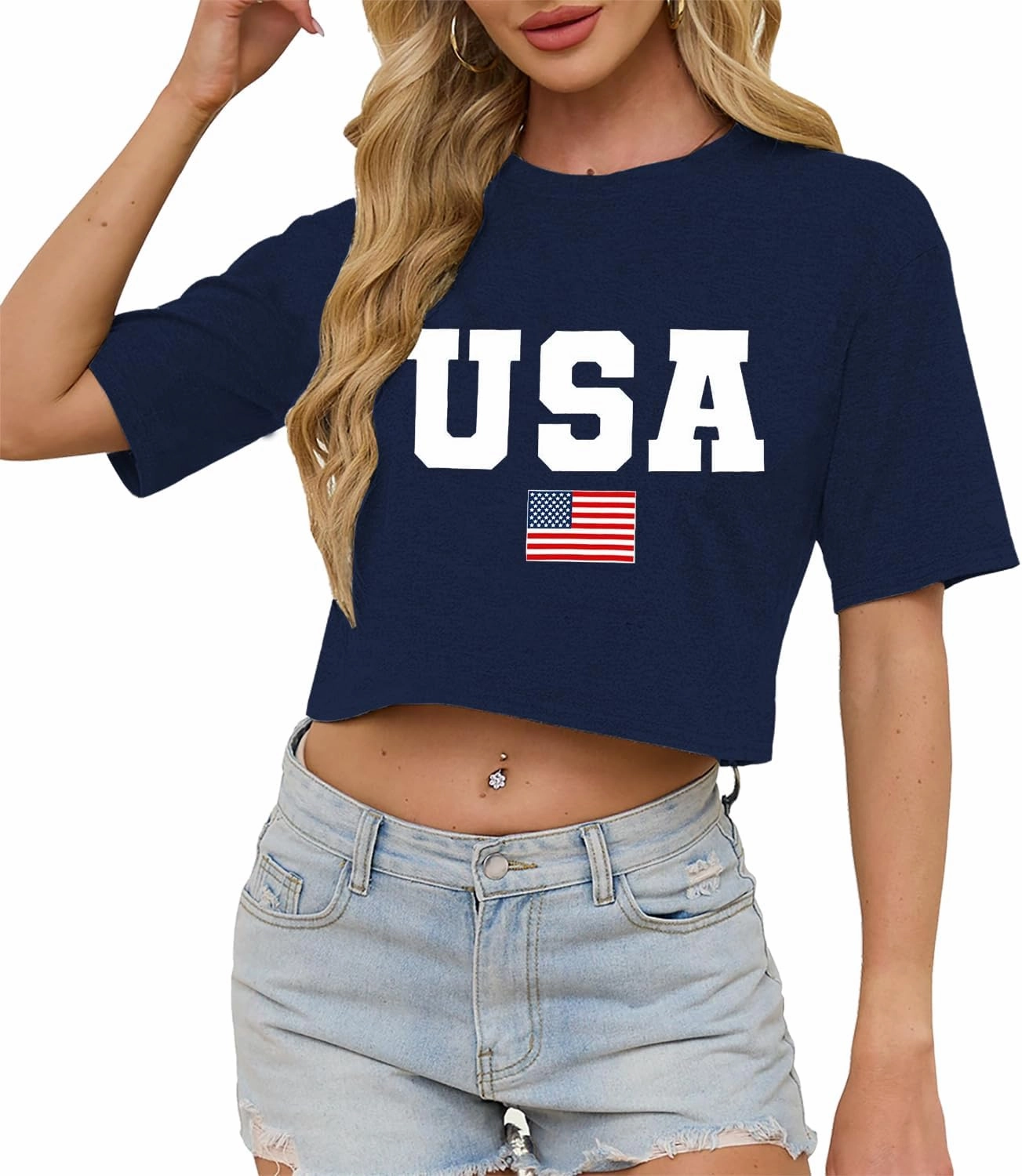 USA Shirts for Women American Flag Crop Shirt 4th of July Crop Top Patriotic T-Shirt Cropped Summer Tee Tops