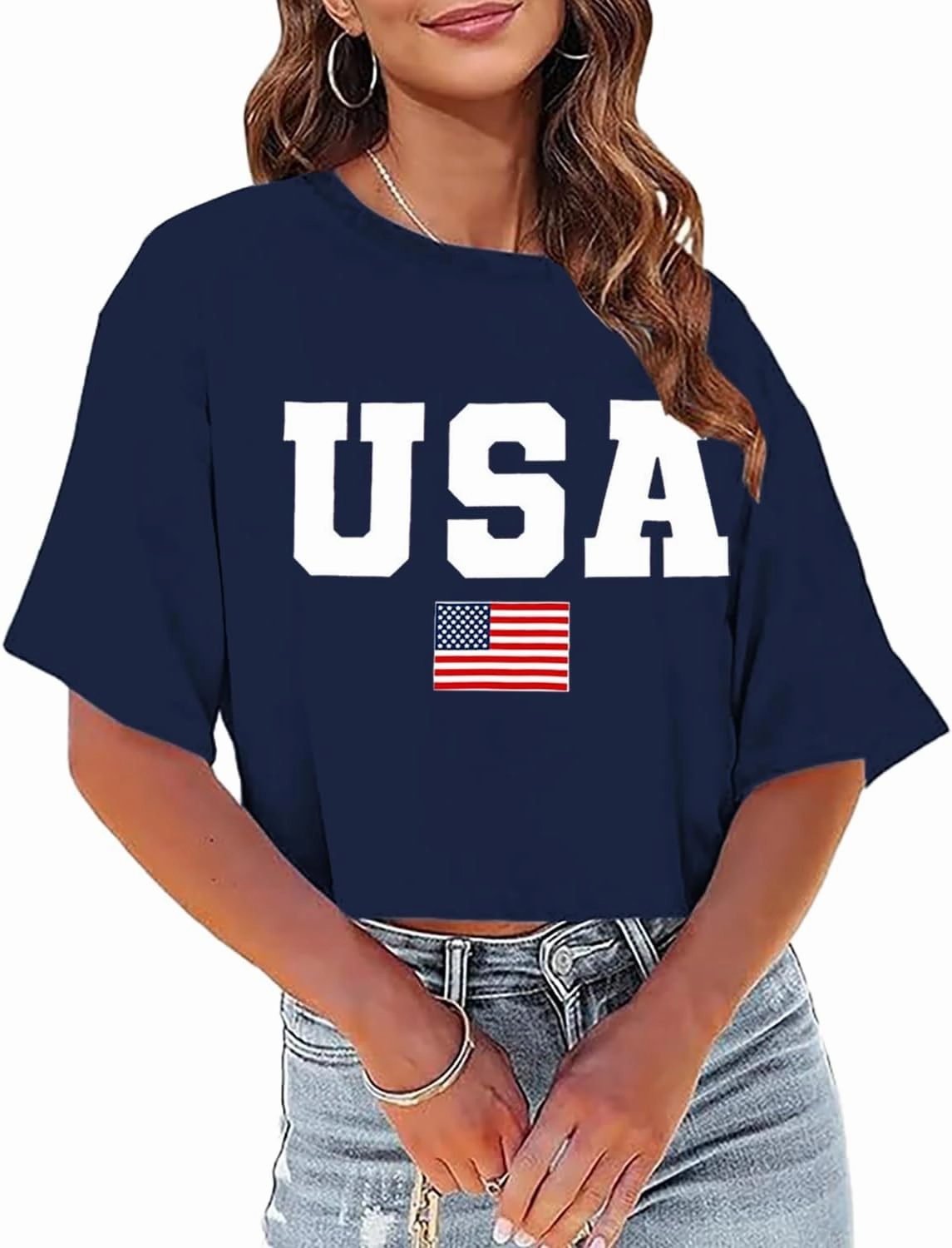 USA Shirts for Women American Flag Crop Shirt 4th of July Crop Top Patriotic T-Shirt Cropped Summer Tee Tops