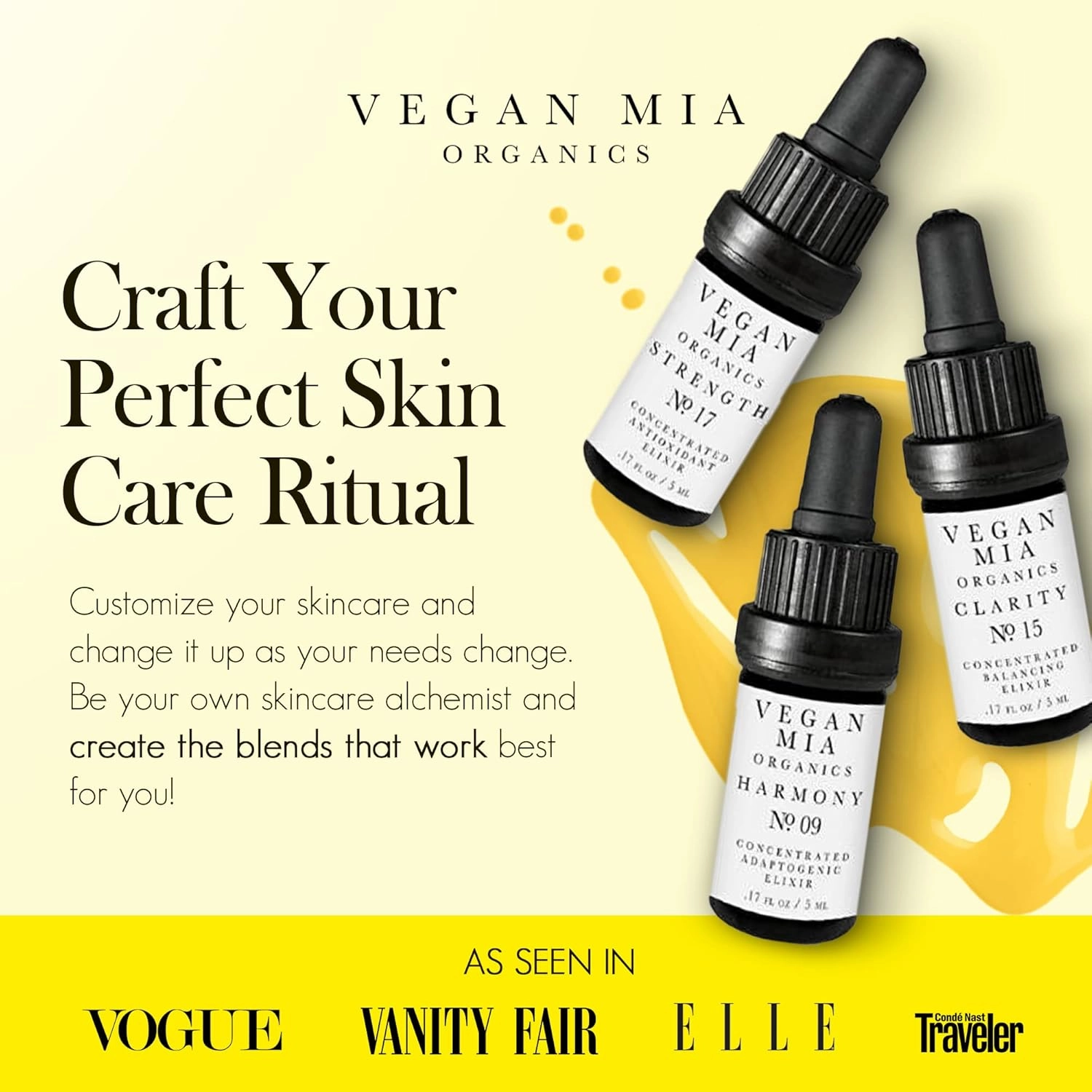 USDA Organic Concentrated Elixirs Mini Discovery Kit Skincare Face Oil: Clarity Brightening & Balancing, Strength Antioxidant & Superfood, & Harmony Adaptogen - Mini Variety Pack of 3