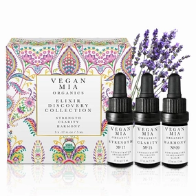 USDA Organic Concentrated Elixirs Mini Discovery Kit Skincare Face Oil: Clarity Brightening & Balancing, Strength Antioxidant & Superfood, & Harmony Adaptogen - Mini Variety Pack of 3