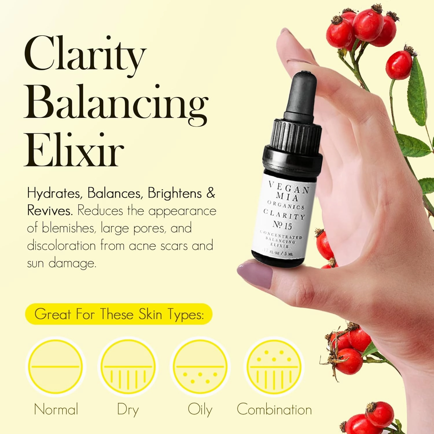 USDA Organic Concentrated Elixirs Mini Discovery Kit Skincare Face Oil: Clarity Brightening & Balancing, Strength Antioxidant & Superfood, & Harmony Adaptogen - Mini Variety Pack of 3