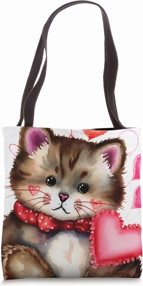 Valentine's Day Love Heart Cat Teddy Girlfriend Fiancée Wife Tote Bag