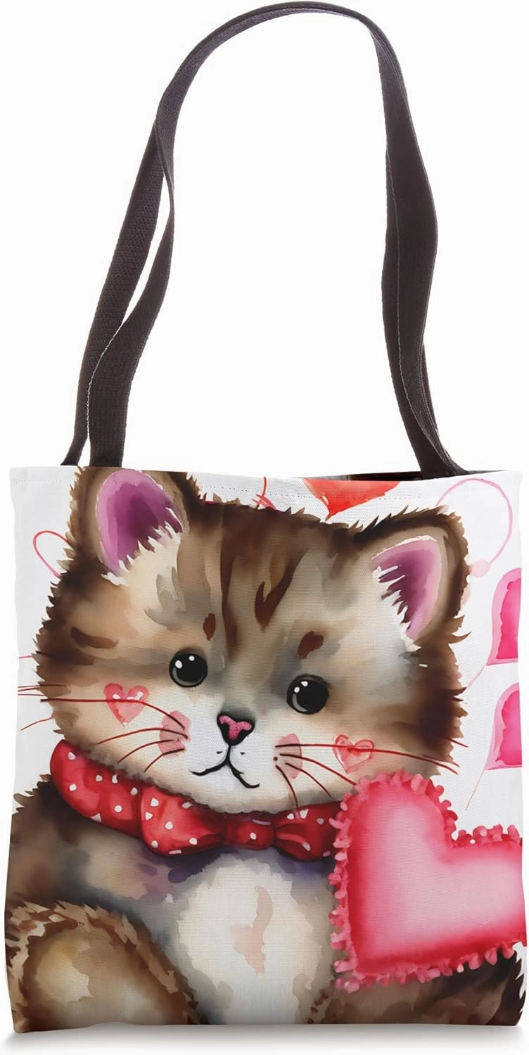 Valentine's Day Love Heart Cat Teddy Girlfriend Fiancée Wife Tote Bag