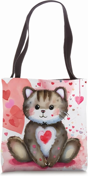 Valentine's Day Love Heart Cat Teddy Girlfriend Fiancée Wife Tote Bag