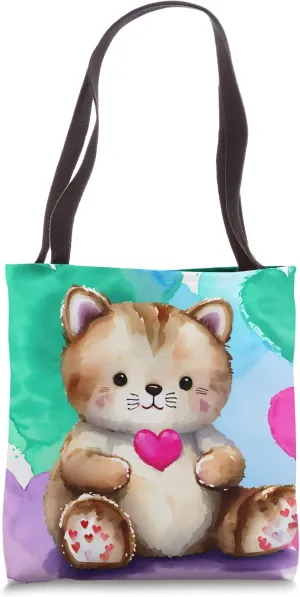 Valentine's Day Love Heart Cat Teddy Girlfriend Fiancée Wife Tote Bag