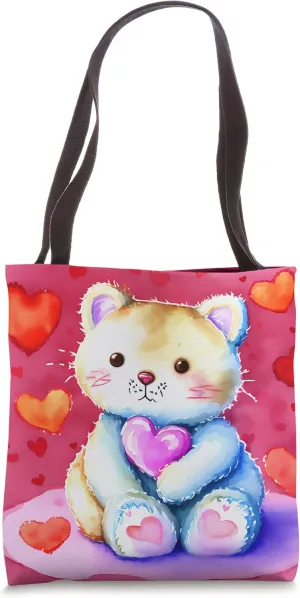 Valentine's Day Love Heart Cat Teddy Girlfriend Fiancée Wife Tote Bag