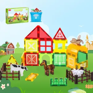 VANLINNY Magnetic Tiles Farm,Animal Magnet Toys for Toddlers-Kids Magnetic Building Blocks STEM Toys for Ages 3-8,Constrution Sets Educational-Coolest Xmas Birthday Gifts for Boys and Girls.