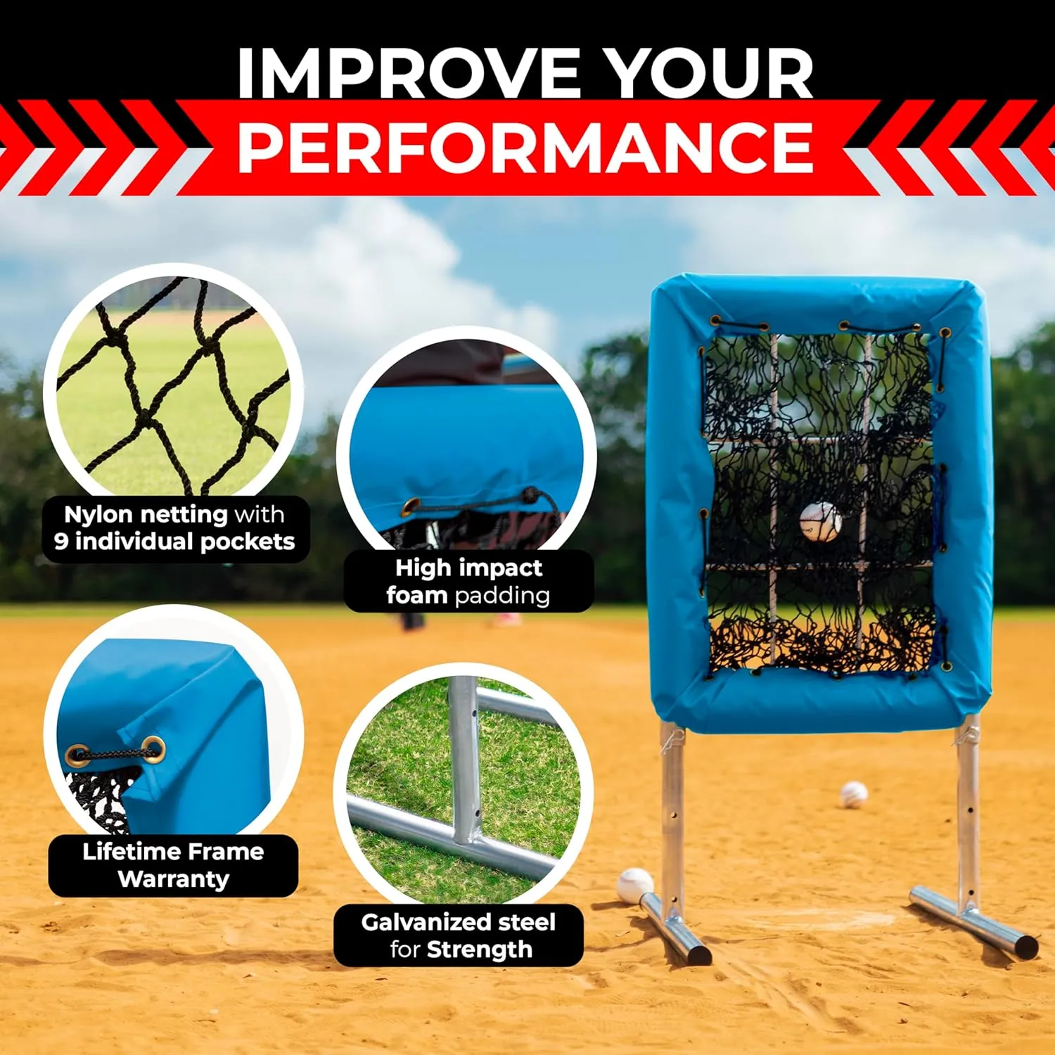 Velocity 9 Hole Pitch Master Pro Edition - Baseball Pitching Net - Professional Quality Hole Pitcher - Heavy-Duty Frame - Portable Baseball and Softball Training Equipment