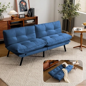 Velvet Convertible Futon Sofa Bed,71" Comfy Loveseat Sleeper Sofa with Adjustable Backrest Armrest, Strengthen Solid Wood, 7" Thicken Cushion, Small 2 Seater Twin Futon Couch for Living Room Bedroom