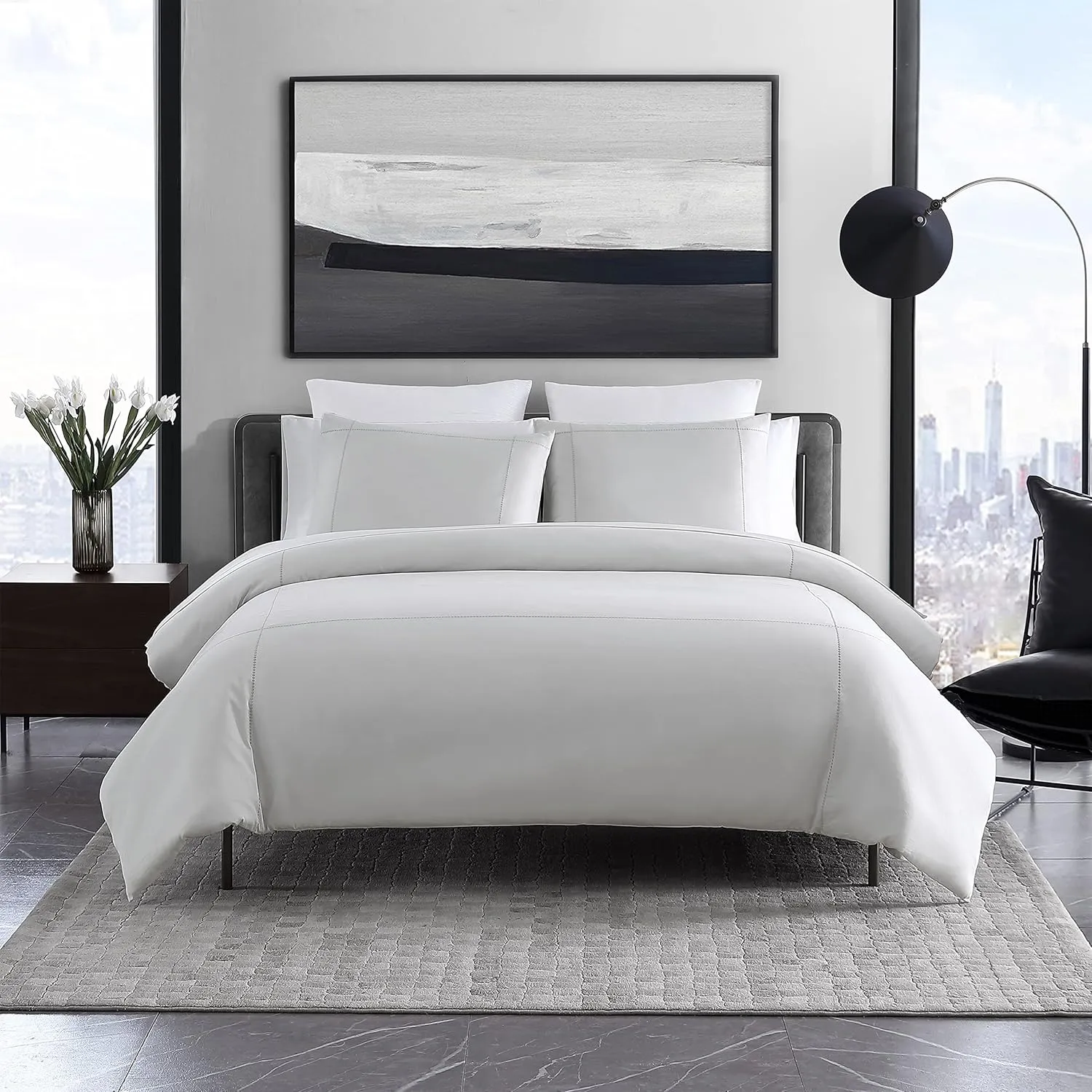 Vera Wang- Queen Duvet Cover Set, Soft Cotton Bedding Set with Matching Shams, Chic Room Essentials (Simple Dot Grey, Queen)