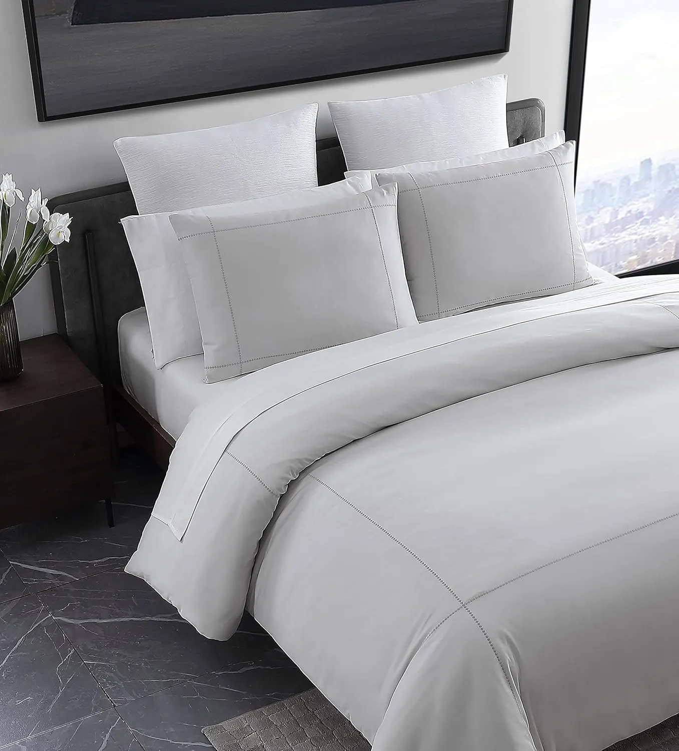 Vera Wang- Queen Duvet Cover Set, Soft Cotton Bedding Set with Matching Shams, Chic Room Essentials (Simple Dot Grey, Queen)
