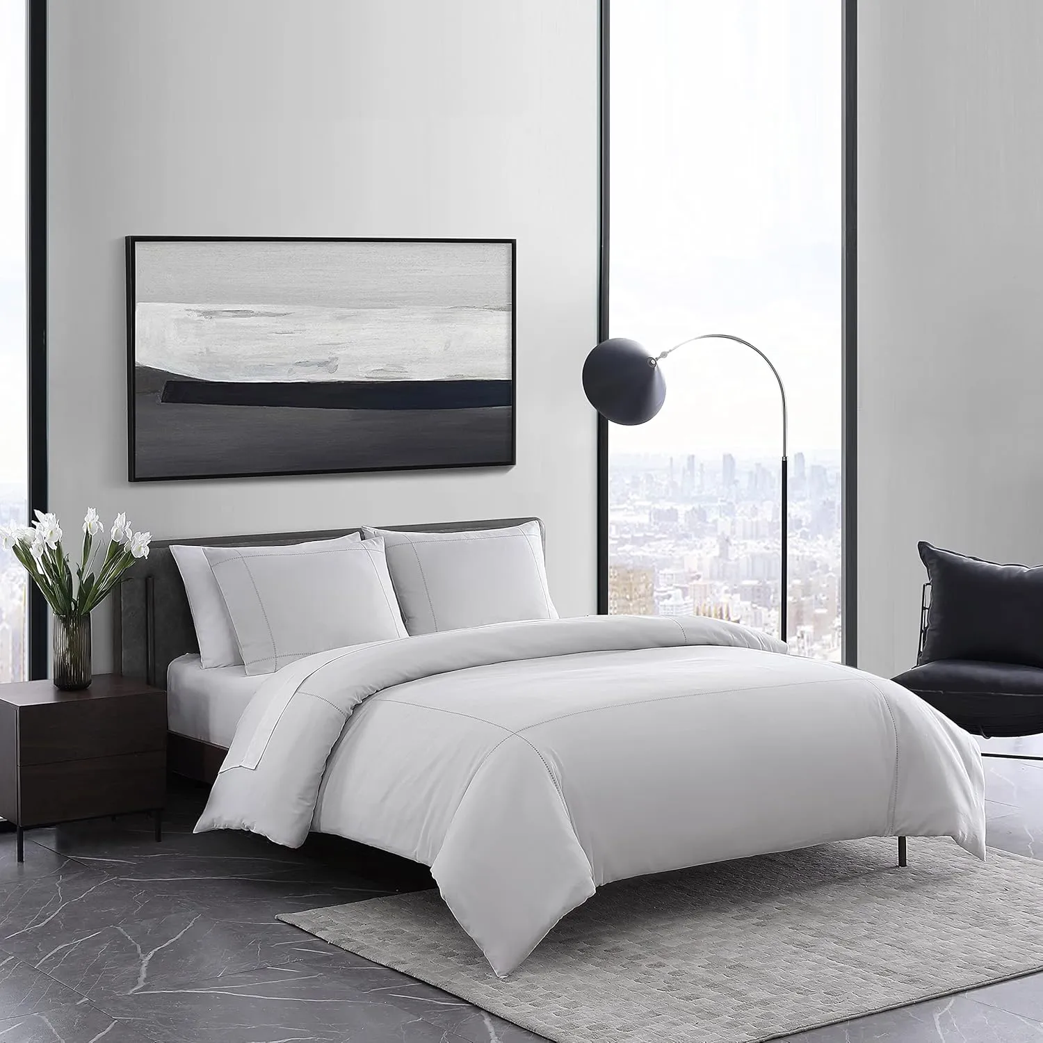 Vera Wang- Queen Duvet Cover Set, Soft Cotton Bedding Set with Matching Shams, Chic Room Essentials (Simple Dot Grey, Queen)