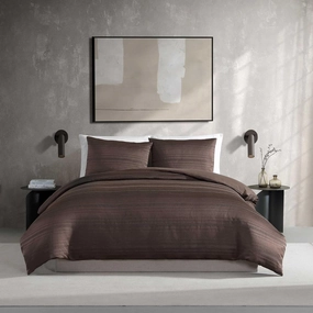 Vera Wang - King Comforter Set, Luxury Textured Weave Bedding Set with Matching Shams, Chic Room Essentials, Oeko-Tex Certified (Illusion Lines Brown, King)