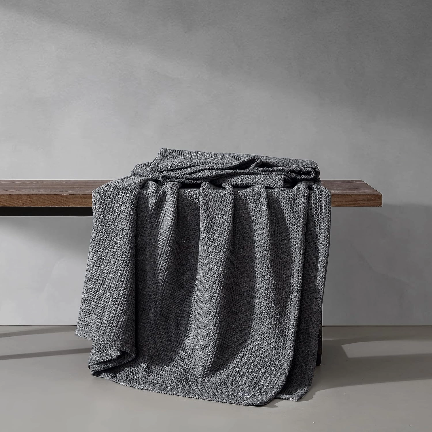 Vera Wang | Waffle Weave Collection | 100% Cotton Soft and Cozy Textured Plush Blanket for Sofa Couch or Bedroom, Modern Stylish Home Décor, Twin, Charcoal,USHSEE1127227