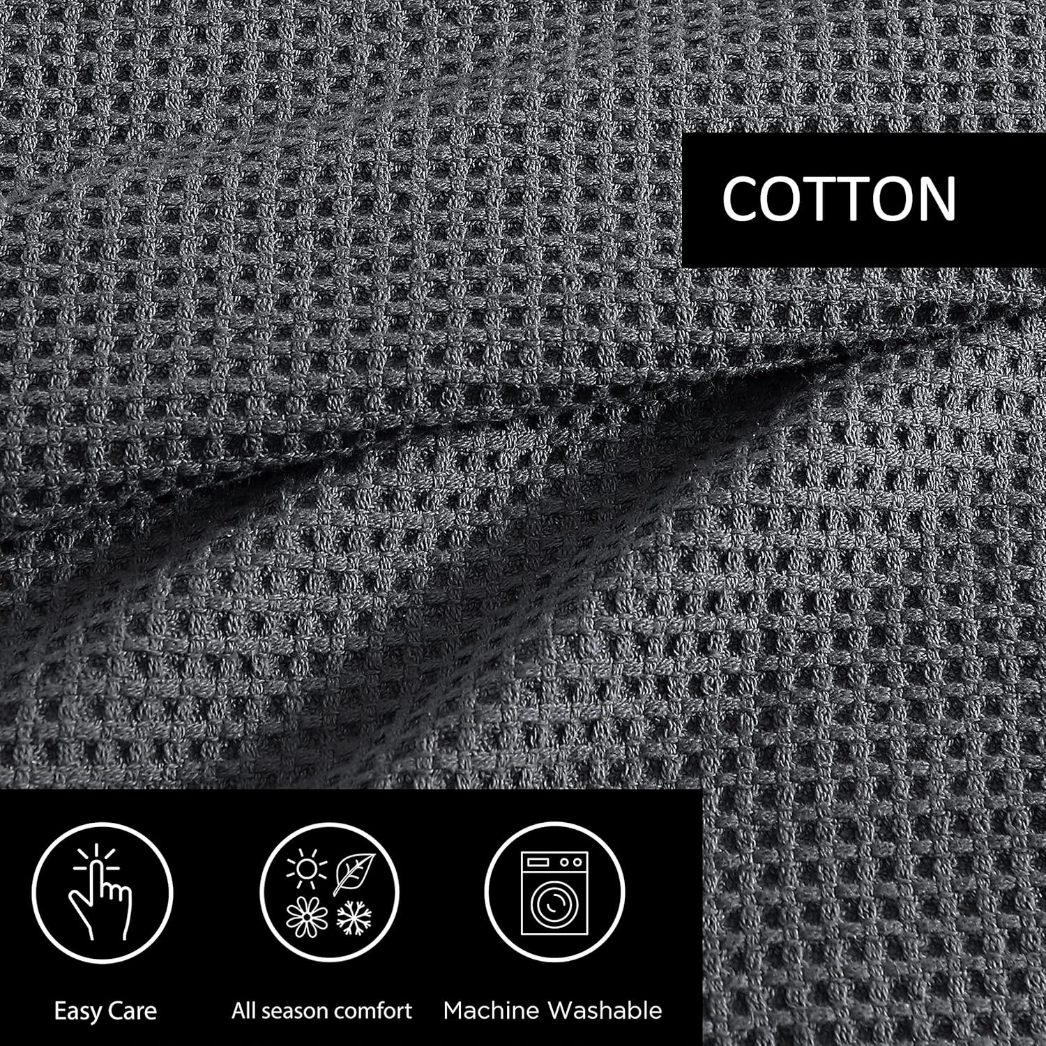 Vera Wang | Waffle Weave Collection | 100% Cotton Soft and Cozy Textured Plush Blanket for Sofa Couch or Bedroom, Modern Stylish Home Décor, Twin, Charcoal,USHSEE1127227