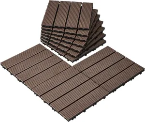 VEVOR Interlocking Deck Tiles Plastic Wood, 10 Pack,12"x12" 10 sq. ft Waterproof Outdoor Flooring All Weather Use, Patio Floor Decking Covering Tiles for Porch Poolside Balcony Backyard, Dark Brown