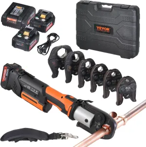VEVOR ProPress Tool, 18V Electric Pipe Crimping Tool for 1/2”, 3/4”, 1”, 1 1/4", 1 1/2", 2" Copper Pipes, Press Tool Kit with Brushless Motor, 6 Pro Press Jaws, 2pcs 4AH Battery