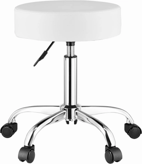 VEVOR Rolling Stool with Wheels, 450 LBS Weight Capacity Round Rolling Stool Chair, Height Adjustable Thickened PU Leather Swivel Stool for Salon, Spa, Massage, Tattoo, Clinic, White