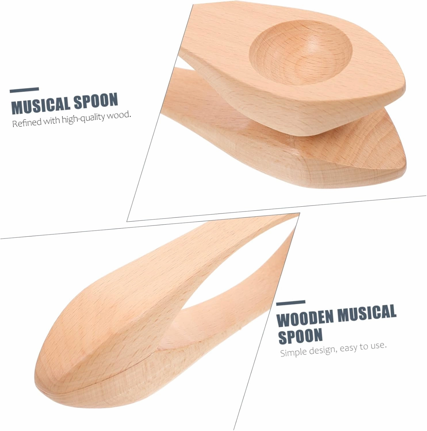 VICASKY 2PCS Wooden Musical Spoon for Natural Percussion Instruments for Kindergarten Music Performance Safe Educational