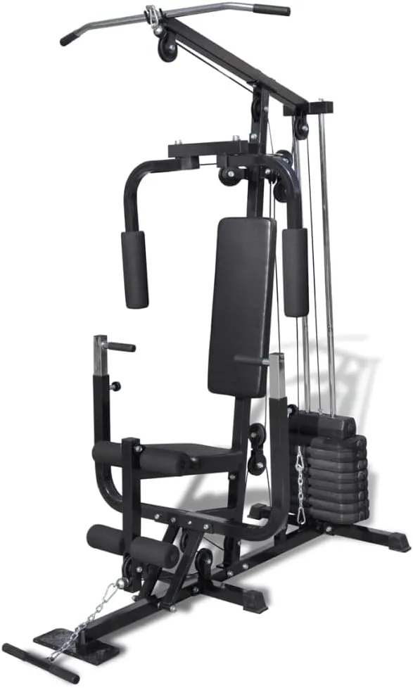 vidaXL Multi-use Gym Utility Fitness Machine -Complete Body Workout with Adjustable Weight Plates- Suitable for Home and Gym Use in Steel Material.
