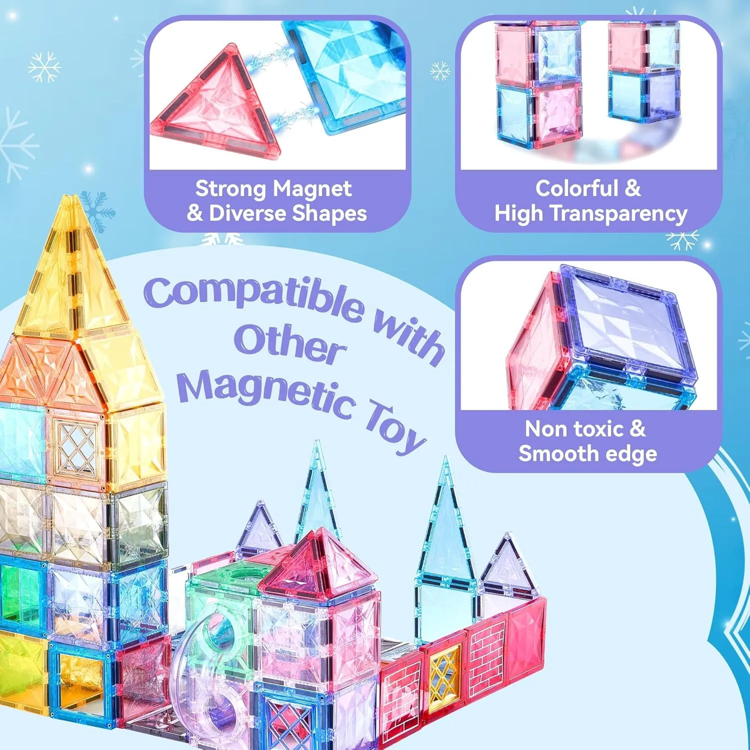 VigorFun 127-Piece Magnetic Tiles Building Set – STEM Construction Toys with Car & Animal Models, Stickers – Educational Sensory Kit for Kids Ages 3-8, Ideal Gift for Boys & Girls