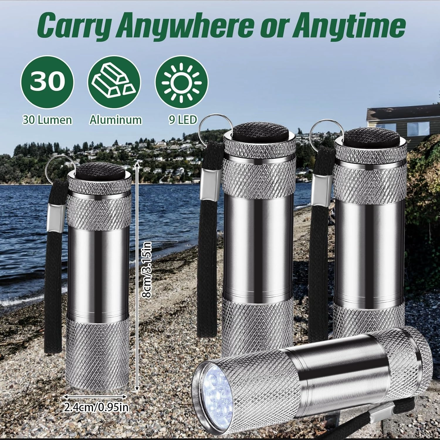 VIHOSE 32 Pcs Mini Flashlights Bulk, Bright Aluminum Handheld Flash Light with Lanyard, Small LED Flashlights for Kids Night Reading Emergency Camping Hiking, Batteries Not Included(Gray)