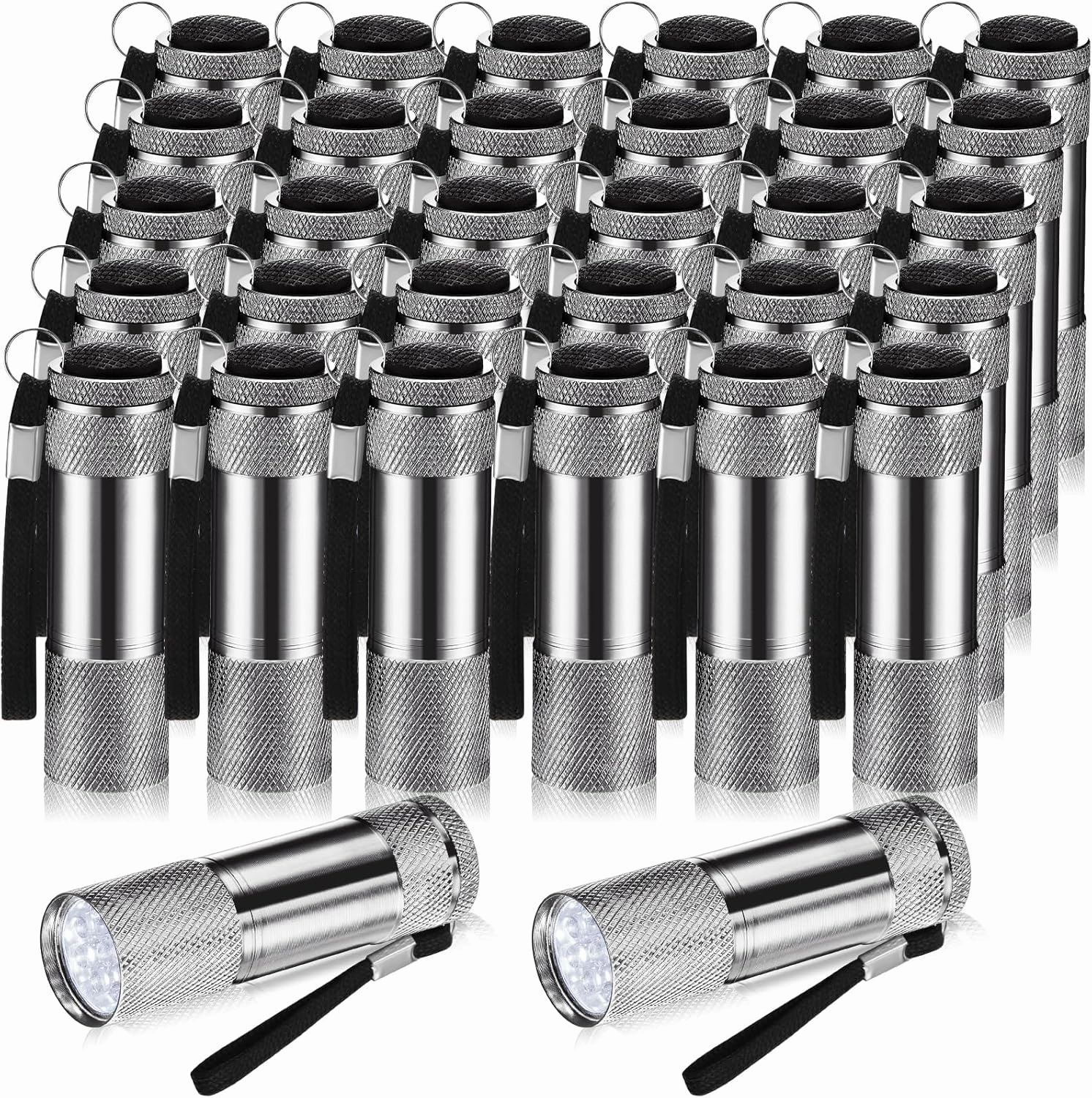 VIHOSE 32 Pcs Mini Flashlights Bulk, Bright Aluminum Handheld Flash Light with Lanyard, Small LED Flashlights for Kids Night Reading Emergency Camping Hiking, Batteries Not Included(Gray)