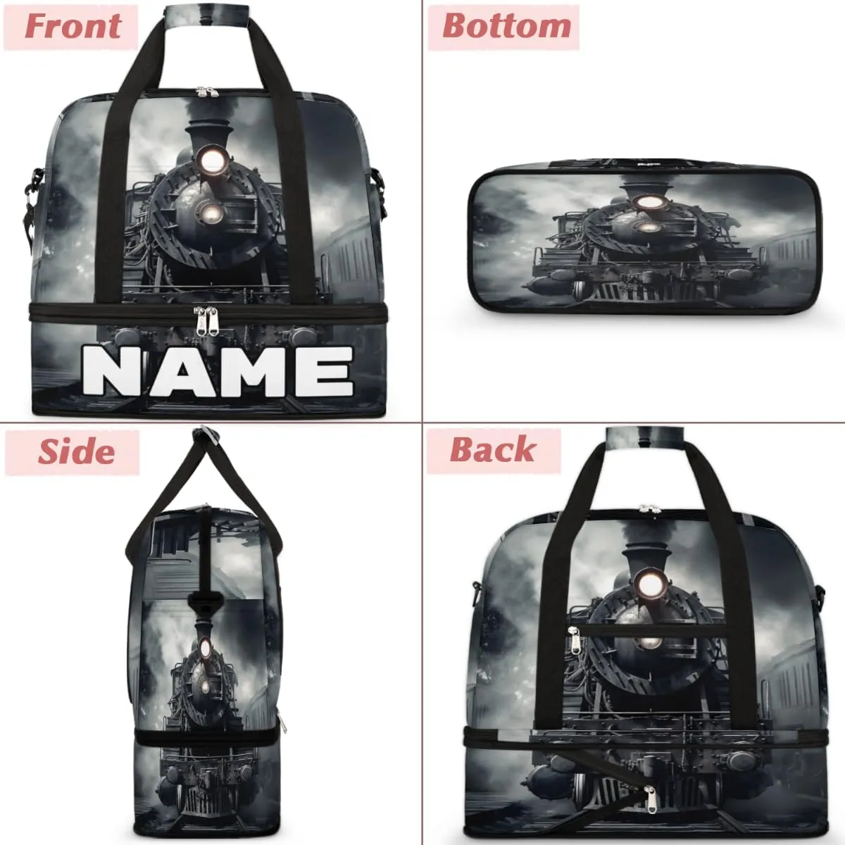 Vintage Steam Locomotive Train Custom Foldable Duffle Bag with Shoes Compartment Personalized Large Capacity Waterproof Travel Weekender Bag Overnight Bag for Sports Gym
