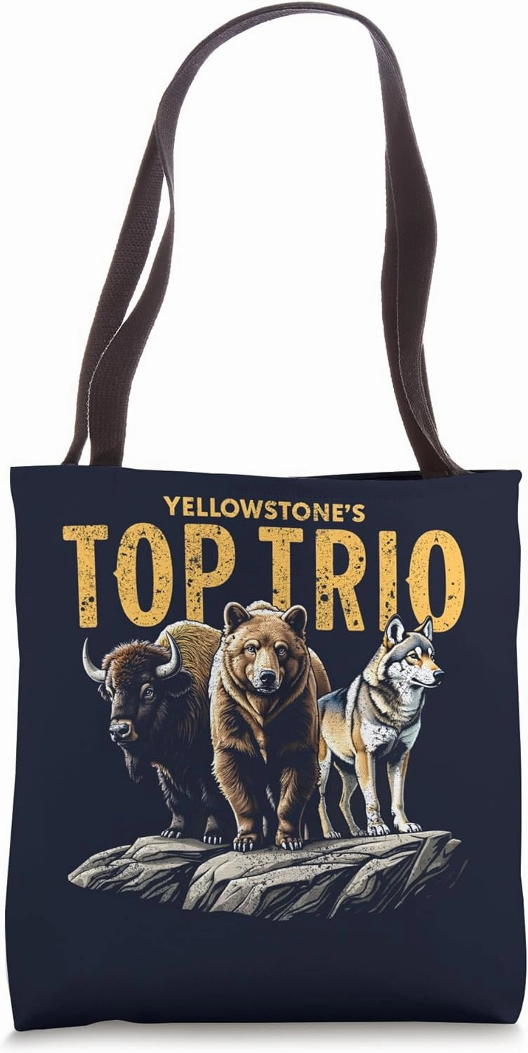 Vintage Yellowstone National Park Bison Bear Wolf Wildlife Tote Bag