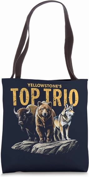 Vintage Yellowstone National Park Bison Bear Wolf Wildlife Tote Bag