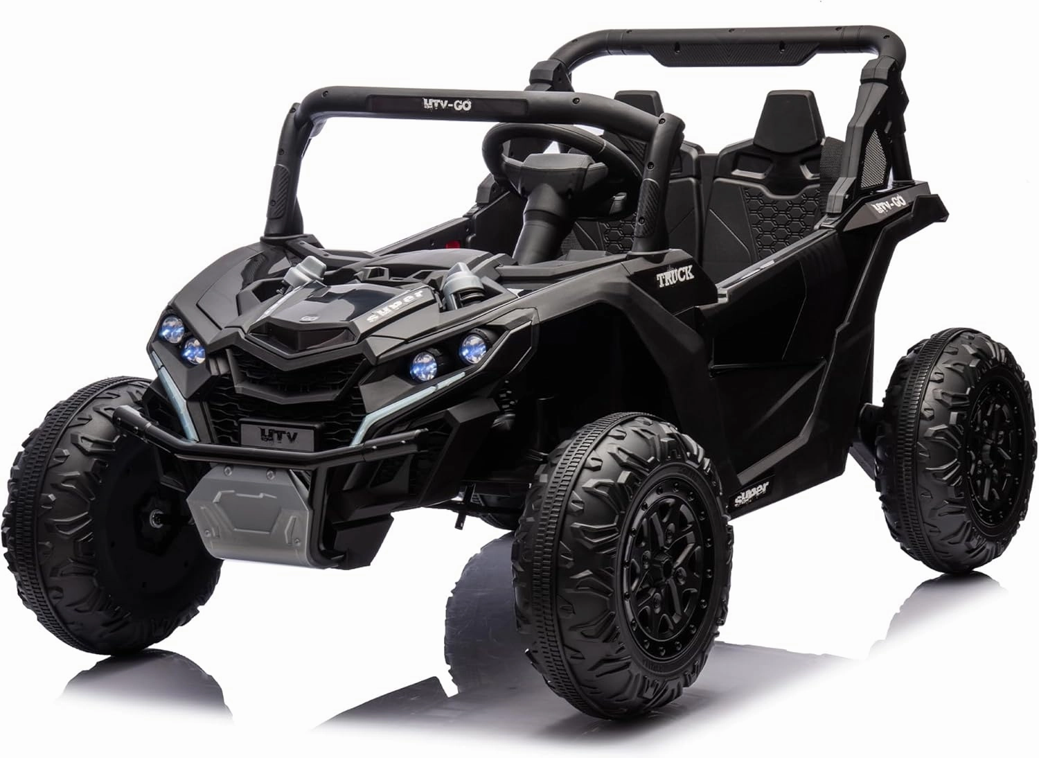 Viswild 24V Kids Ride On UTV, Electric Off-Road Car with Remote Control, Soft Start, 2 Seats, LED Lights, Four-Wheel Suspension, Music, Bluetooth, Back Storage, Anti-Collision Bar for 3  (Black)