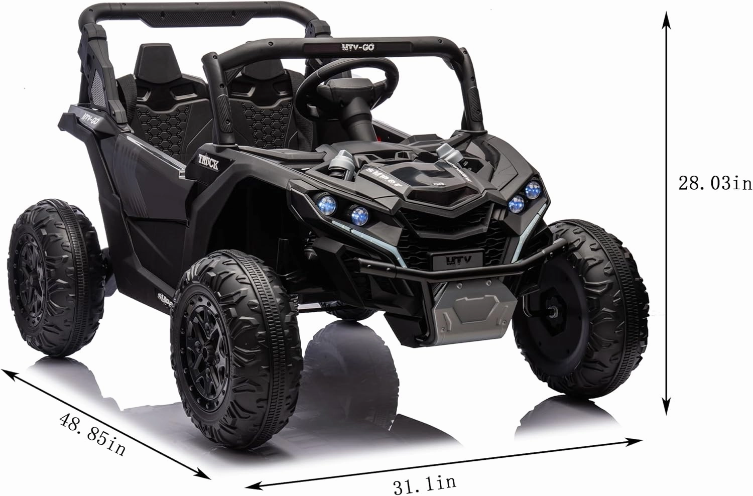 Viswild 24V Kids Ride On UTV, Electric Off-Road Car with Remote Control, Soft Start, 2 Seats, LED Lights, Four-Wheel Suspension, Music, Bluetooth, Back Storage, Anti-Collision Bar for 3  (Black)