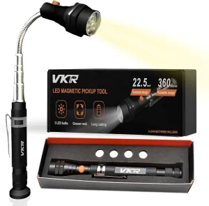 VKR Magnetic Flashlight with Telescoping Magnet Pickup Tool, Extendable LED Flashlight - Cool Gadget Gifts for Dad, Husband, Father, Handyman