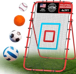 Volleyball Rebounder Net 7x4 Ft with Portable Travel Bag, 5-Angle Adjustable Rebounder Net for Practicing Digging, Setting, Spiking, Bounce Back Training Equipment with 2 Target Stripes & 4 Sand Bags
