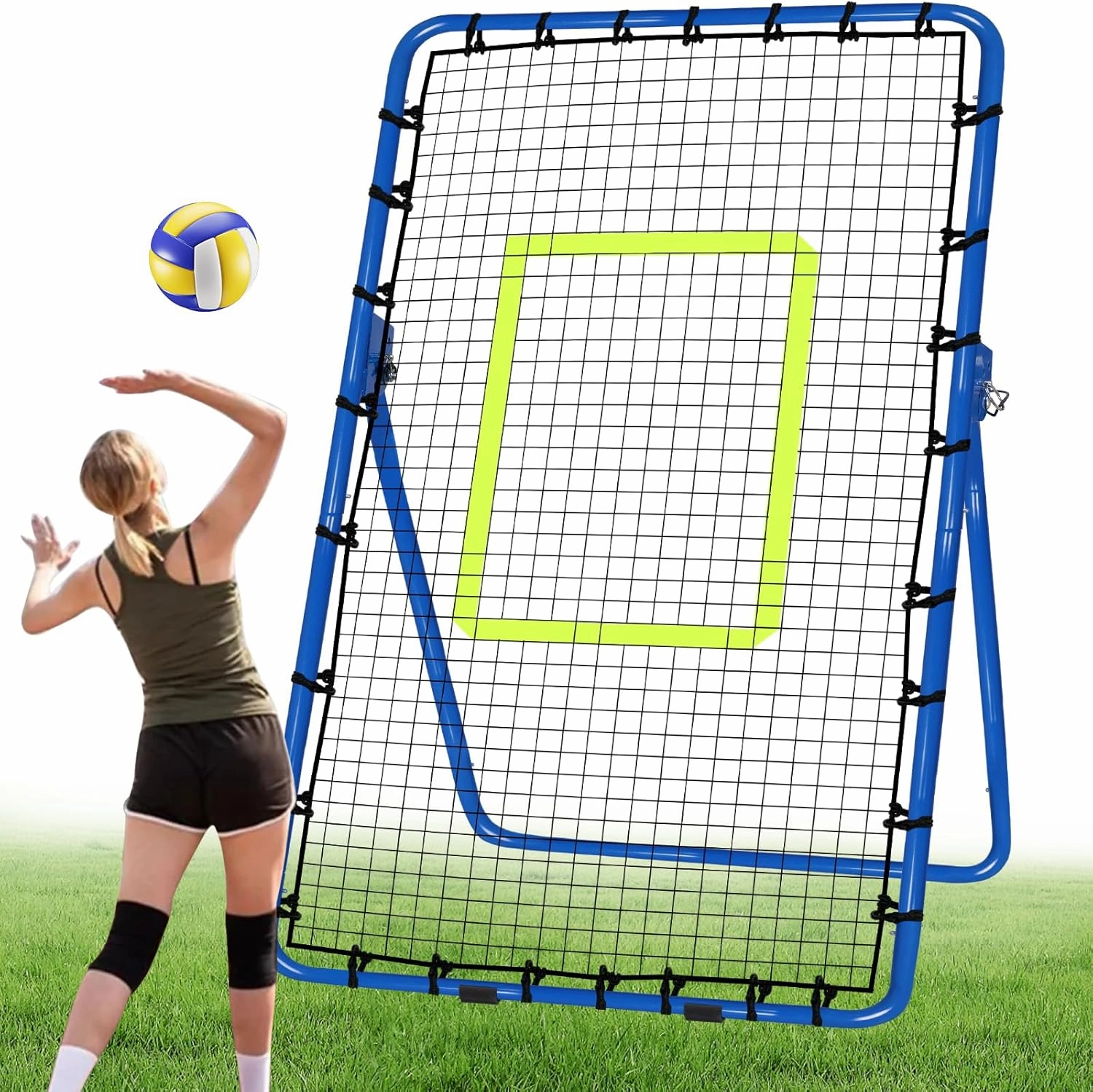 Volleyball Rebounder Net 7x4FT, 5 Adjustable Angles and Easy Set Up Practice Training Volleyball Skill Equipment for Baseball, Soceer & Lacrosse, Stable & Portable with Stake & Carrying Bag