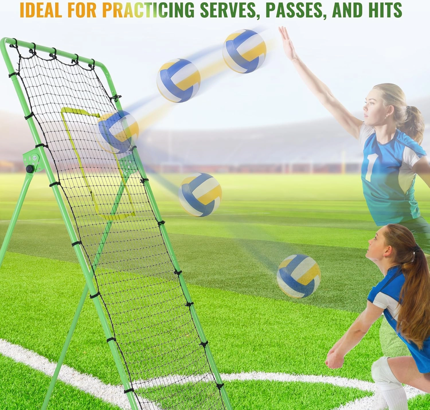 Volleyball Training Net, Freestanding Portable Volleyball Practice Net with Adjustable Heights, Perfect for Backyard, Gym, Beach, Concrete Easy Setup and Sturdy for Men, Women