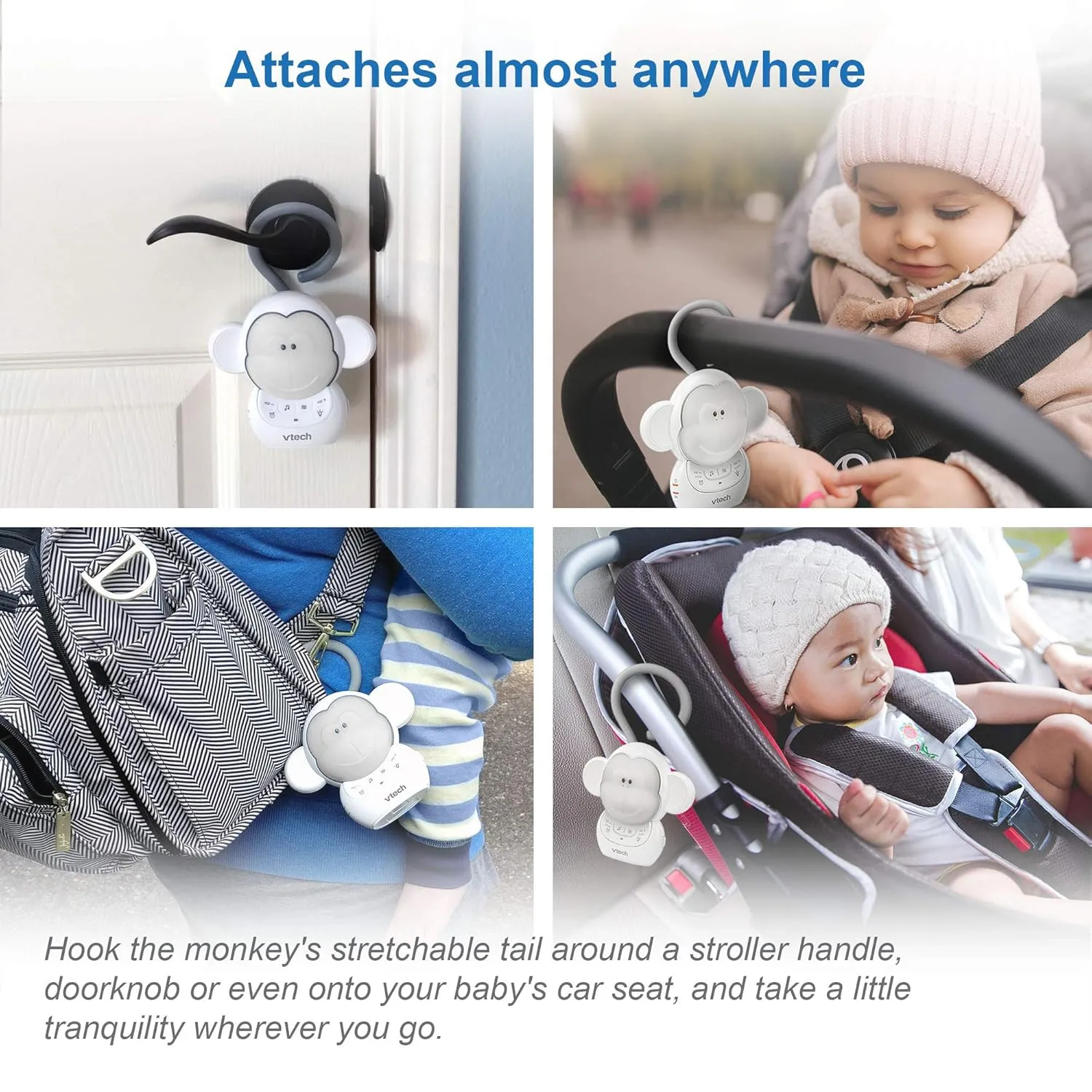 VTech Communications BC8211 Myla The Monkey Baby Sleep Soother with a White Noise Sound Machine Featuring 5 Soft Ambient Sounds, 5 Calming Melodies & Soft-Glow Night Light, 1 Count (Pack of 1)