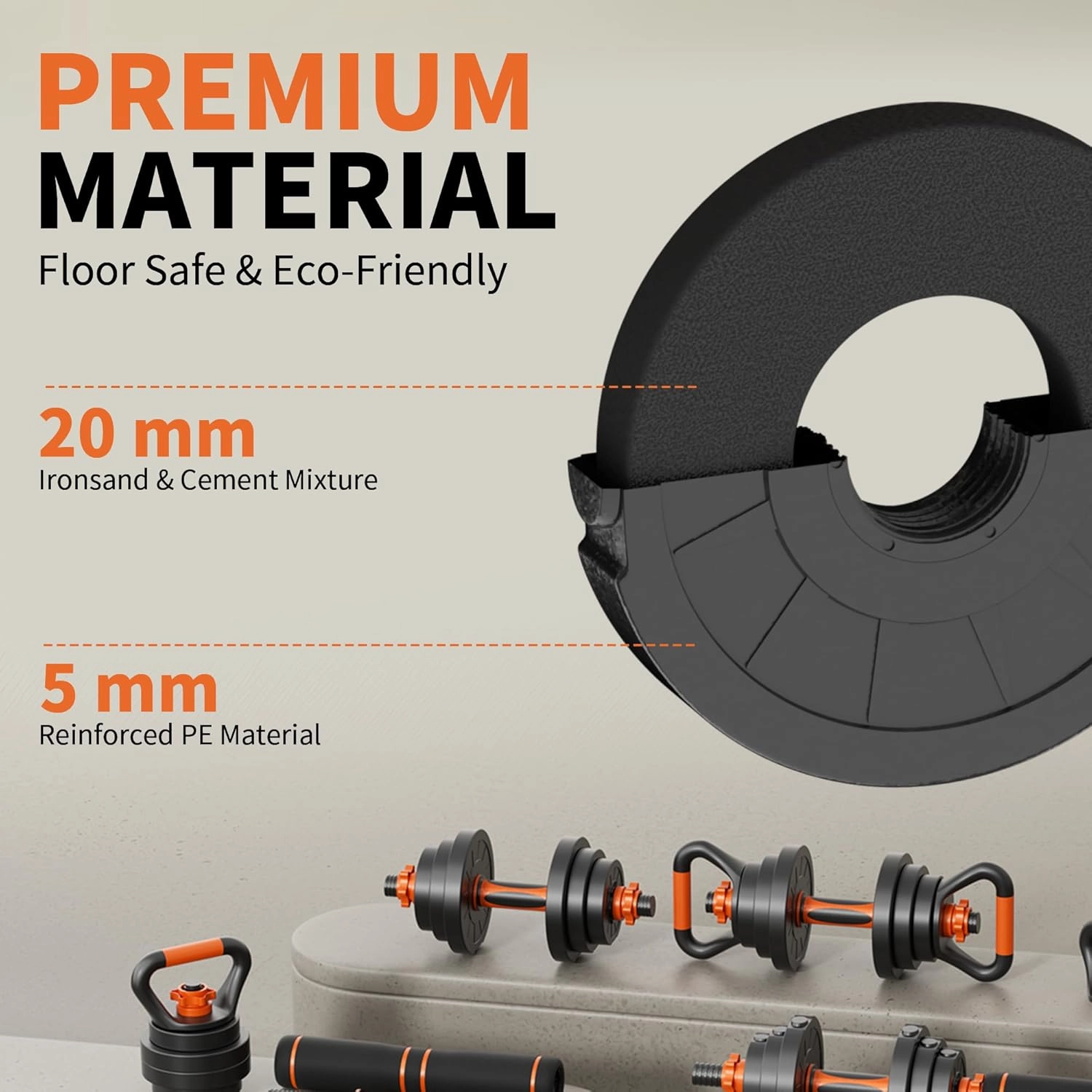 VTORY Adjustable Dumbbell Set, 30/50/70/90lbs Free Weights Dumbbells Set, 4 in1 Dumbbell Barbell Kettlebell Push-Up Stand Weight Set, Dual-Lock Safety Grip, Ergonomic Design, Weight Set for Home Gym, Set of 2