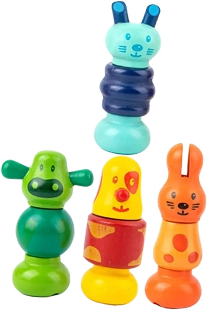 Wakauto 4Pcs Building Blocks Educational Cognitive Plaything for Preschool Safe Natural Wood Enhances Learning Practical Skills for Ages
