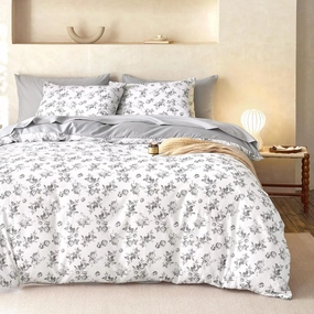 Wake In Cloud - Cottagecore Duvet Cover Set, Floral Vintage Flower Shabby Chic Coquette Aesthetic for Women Teen Girls, Soft Lightweight Bedding, 3-Piece, Dark Gray, Twin/Twin XL Size